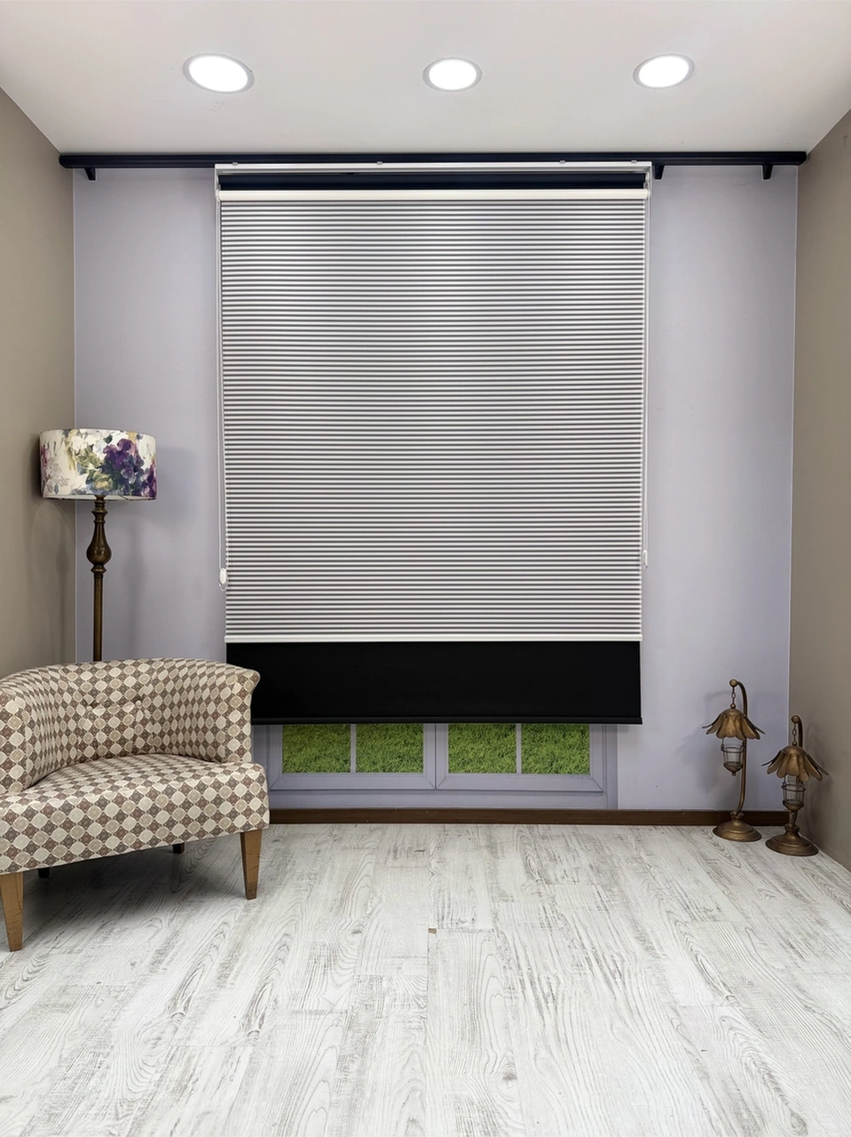 Luna Serisi Beyaz Tül Siyah Stor Perde Işık Kontrollü, Çift Mekanizmalı, Kolay Montaj Siyah