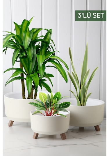 Nandy Home Tripot Model Saksı Seti Beyaz 3'lü