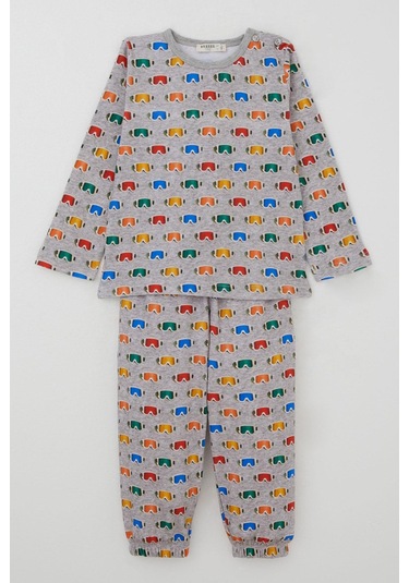 Breeze Erkek Çocuk Pijama Takımı Renkli Kayakçı Gözlüğü Desenli 1-3 Yaş, Gri Melanj Gri Melanj