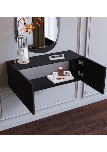 Duvara Monte Siyah %100 Mdf Fonksiyonel Modern 2 Kapaklı Dresuar Siyah