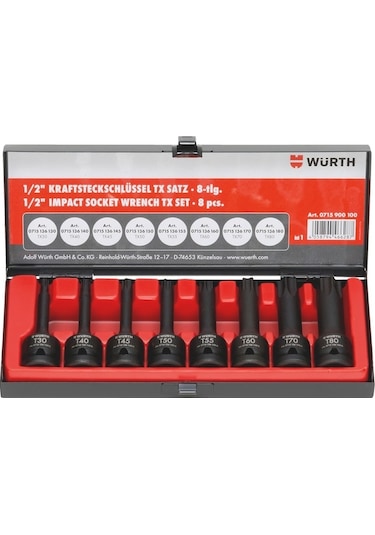 Würth 1/2" Tx Lokma Anahtar Seti Uzun 8 Parça