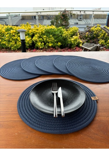 6 Lı Yuvarlak Supla Takımı Kolay Temizlenebilir, Modern Sofralar İçin Koyu Lacivert