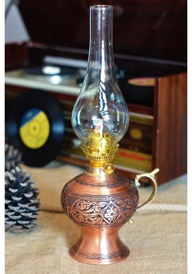 Bakır Gaz Lambası Oyma Nakış İşleme Mat Bakır Renk