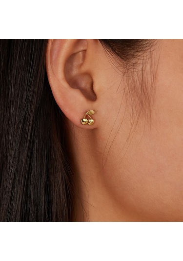 Sones Opk Ge943 1 Çift Paslanmaz Çelik Basit Narin Kiraz Küpe Altın