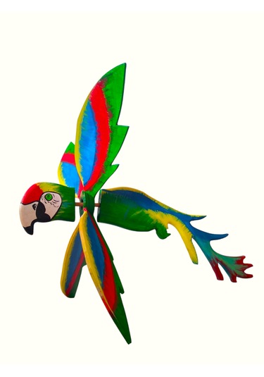 Yeşil Papağan Ahşap El Yapımı Hareketli Rüzgar Gülü