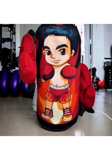 Erkek Çocuk Boks Torbası Eldiven Hediyeli Çocuklar İçin Eğlenceli Evde Boks Kırmızı