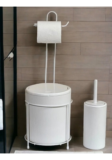 Kovalı Tuvalet Kağıtlığı, Çöp Kovalı Tuvalet Kağıtlığı Ve Tuvalet Fırça Seti Beyaz