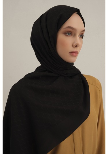 Siyah Link Desen Bambu Cotton Şal 01 Siyah