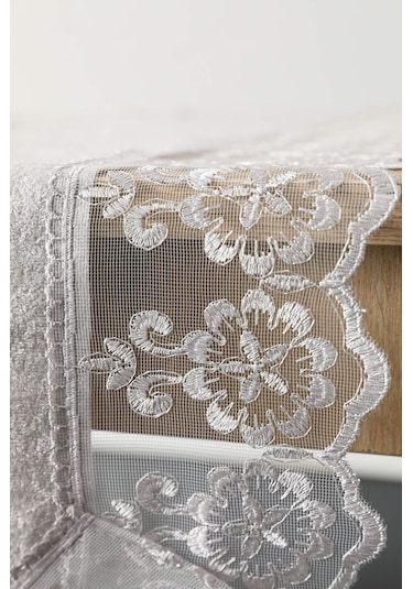 Favora Fatih Güpürlü Kadife Runner Gri