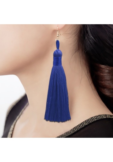 3 Çift Kadın Boho Moda Uzun Püskül Küpe Mavi
