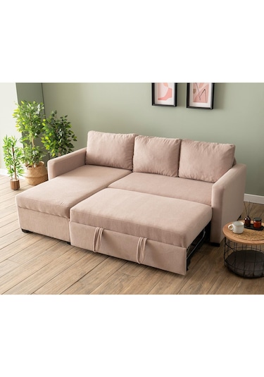 Pafu Kado Yataklı Köşe Koltuk Takımı - Bohem Vizon Vizon