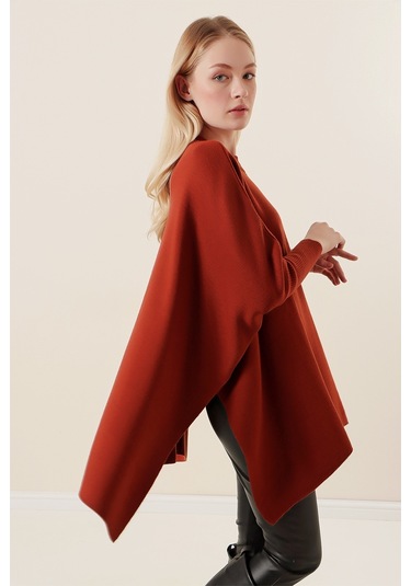 Bigdart 15783 Yırtmaçlı Panço Kazak - Kiremit 001