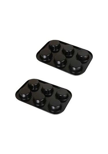 Ulzyvf Yapışmaz Muffin Kalıbı, Delikli 6'lı, Siyah, Keklik Siyah