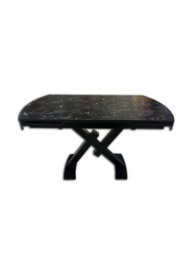 Masa X AYAK Model Metal Siyah Fırın Boya Dikdörtgen Kelebek Yan Açıl Siyah mermer Tabla Elyapım