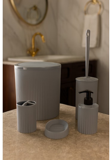 Makri Home 5 Parça Şık Gri Banyo Seti, Hacim: 6 Litre Gri