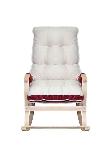 Enda Home Mosso Çift Minderli Ahşap Sallanan Sandalye Tv Baba Koltuğu Dinlenme Koltuğu Bordo - Krem