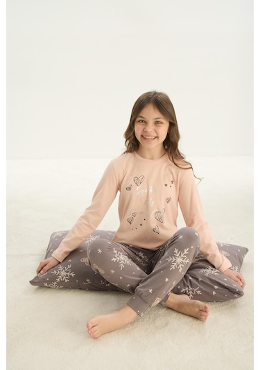 Sevim Kız Çocuk Garson Uzun Kol Açık Somon Pijama Takım C8t2n7o8 001