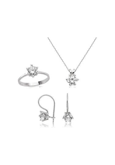 Gümüş Tek Taş Kadın Set (73039347)