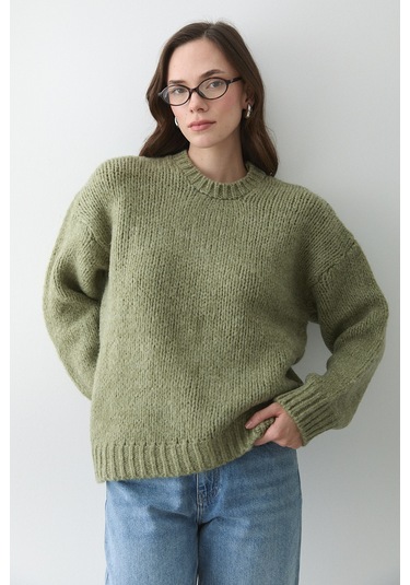 Açık Yeşil Uzun Kollu Relax Kazak - 251091 Açık Yeşil