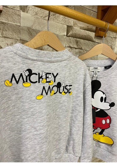 Aysbebe Mickey Baskılı Kız Çocuk Sweatshirt Açık Gri AY-M7S10084-88467