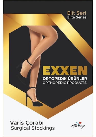 Exxen Diz Altı Burnu Açık Orta Basınçlı Siyah Renk Varis Çorabı