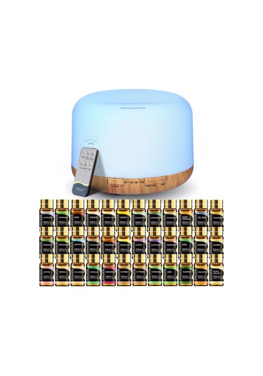 36 Yağ Difüzör Seti İle Ev İçin Uçucu Yağ Difüzörleri, Uçucu Yağlar İçin 500ml Aroma Difüzör Büyük Oda, Ultrasonik Serin Sis Difüzör Otomatik Kapatma 4 Zamanlayıcı 15 Renk 36x5ml