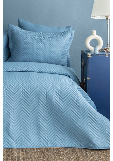 İssimo Home Simply Gökyüzü Mavi Çift Kişilik %100 Pamuk Saten Yatak Örtüsü Seti Mavi