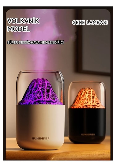 Volkanik Tasarım Dekoratif Gece Lambası Ve Hava Nemlendirici Siyah