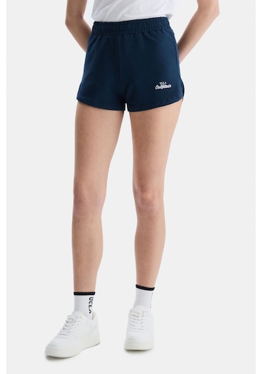 Ucla Courtney Lacivert Örme Şort Nakışlı Standard Fit Kadın Örme Şort Lacivert
