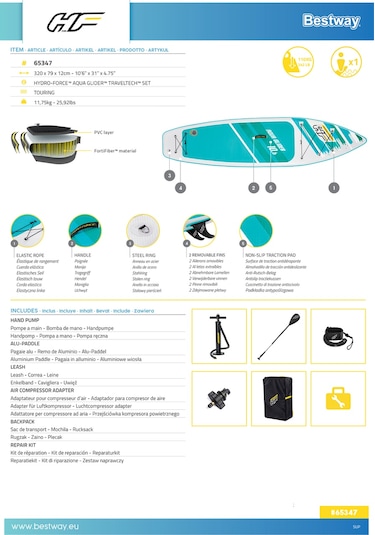 Hydro-force 65347 Aqua Glider Kürekli Şişme Sup-sörf Seti 3,20 M