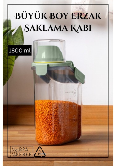 Contalı Sızdırmaz Erzak Saklama Kabı / 1800 Ml / Yeşil - Tekli Yeşil