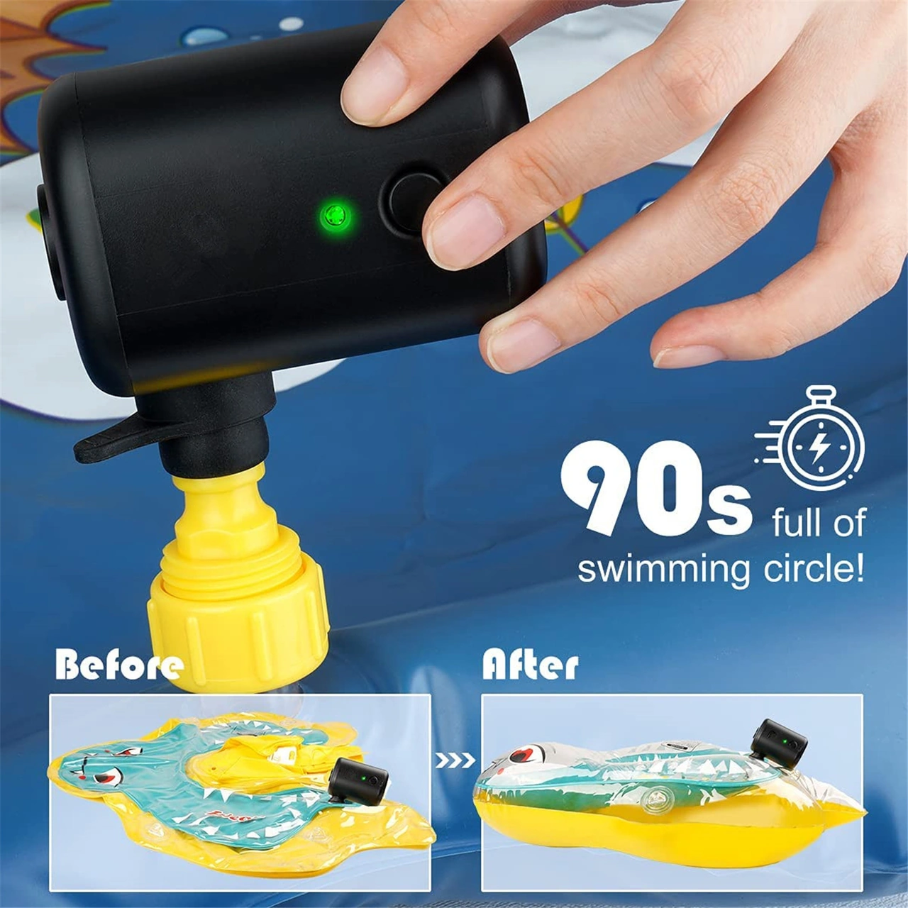 Hombey Ev Ve Dışarı Kullanıma Uygun Kablosuz Mini Akıllı Hava Pompa - Şişirme Ve Sarkıtma Fonksiyonu, 4 Farklı Uç, Hafif, Taşınabilir, Beyaz