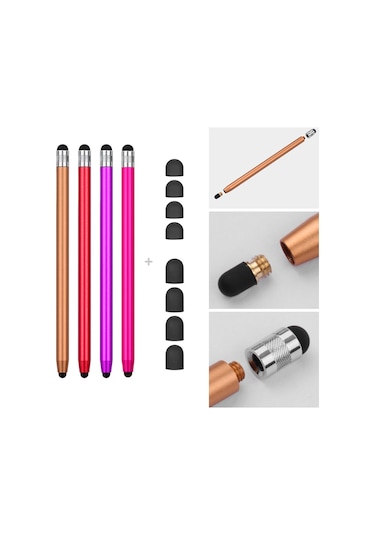 Singree 2si1 Evrensel Dokunmatik Kalem Tüm Tablet Telefonlar İçin 8 Yedek Uç 4 Renk Kırmızı Pembe Mor Altın