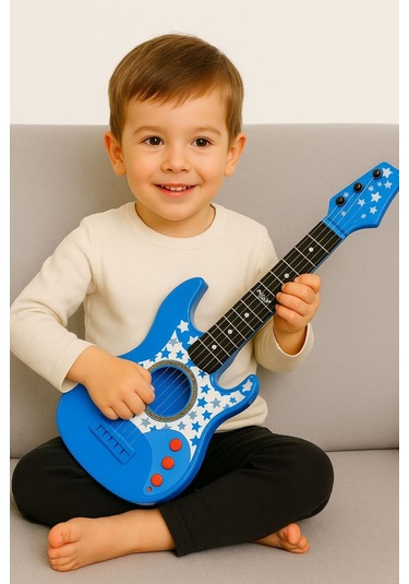 Rock Gitar 50 Cm Akort Edilebilir Oyuncak Mavi