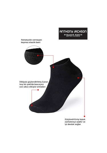 Anthony Jackson Premium Dikişsiz Unisex Sneaker Çorap 10'lu Kutu Siyah