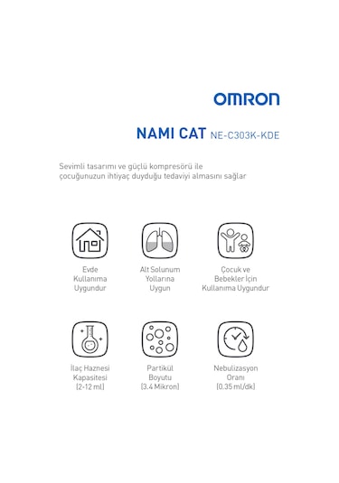Omron Nami Cat, Çocuklara Uygun Sevimli Nebulizatör NE-C303K-KDE