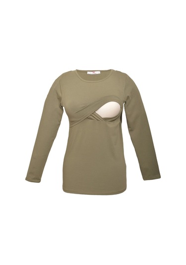 Luvmabelly 2701-2708 Pamuklu Uzun Kollu Lohusa Emzirme T-shirt-haki