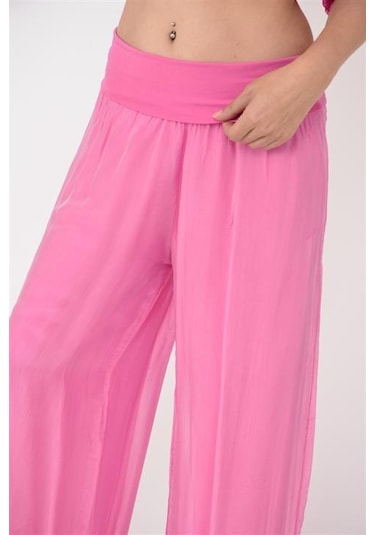 Bohem Stil Italyan Korse Belli Astarlı İpek Pantolon Pembe