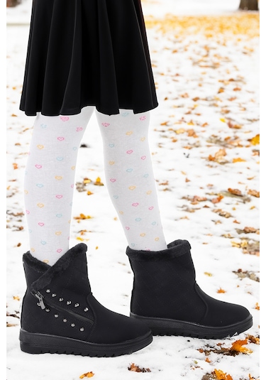 Kiko Kids Hezan Fermuarlı Kız Çocuk Bot Ayakkabı Siyah - Siyah Siyah - Siyah