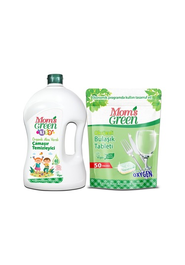 Mom's Green Çocuk Organik Çamaşır Temizleyici 1500 ML + Bulaşık Tableti 50'li