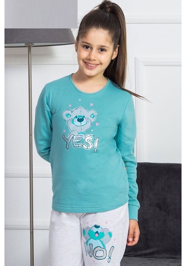 Vienetta Kız Çocuk O Yaka Manşetli Pijama Takım 4027M,3-7 Yaş