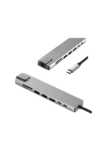 8 In 1 Çift Type-C Usb 3.0 4K Hdmı Rj45 Çevirici Macbook Çoklayıc