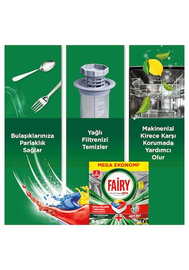 Fairy Platinum Plus Limon Kokulu Bulaşık Makinesi Deterjanı 75 Tablet