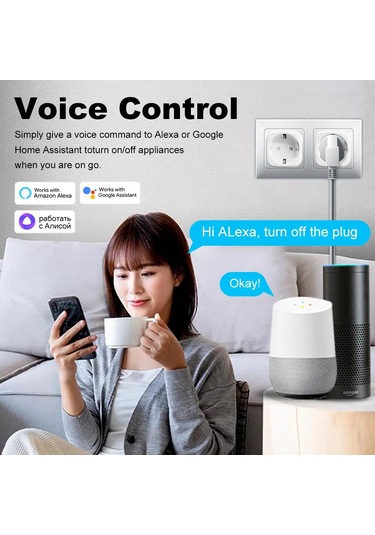 Tuya Akıllı Wifi Bluetooth Ab Fişi 20a Soket Güç İzleme Zamanlayıcı Çıkış Çocuk Kilidi Google Home Alice Smartthings Alexa Siyah