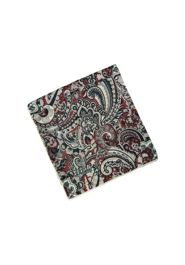 Ebruli Pamuklu Etnik Desenli Soft Eşarp 90x90 Cm Kırmızı