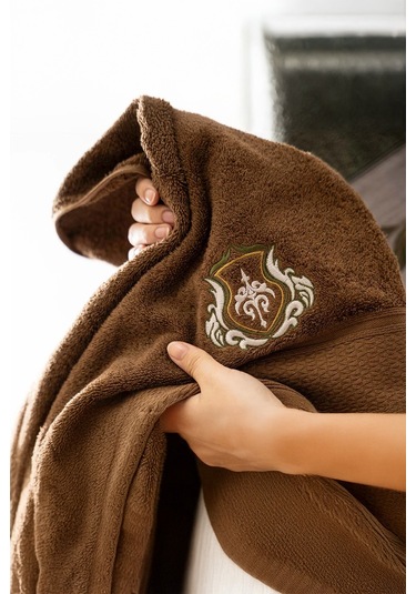 Ecocotton Farah Yeşil/kahve %100 Organik Pamuk 10 Parça Aile Bornoz Seti M-l Yeşil