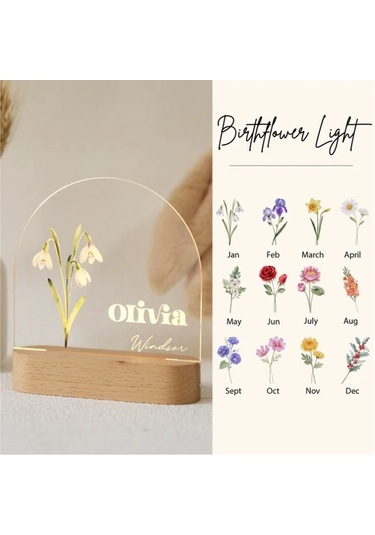 Besthome1 Kişiye Özel Doğum Günü Çiçek Gece Lambası - July Desenli Usb Led Neon Hediyelik Sıcak Işık