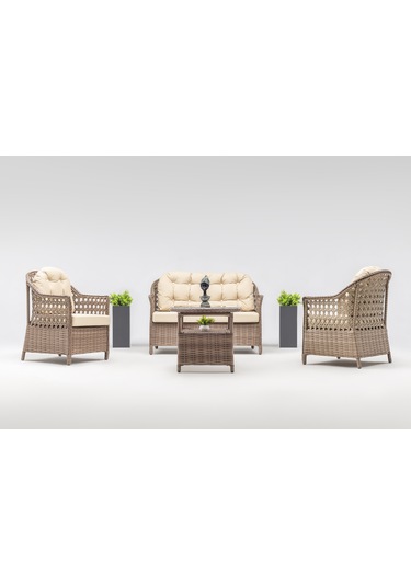 Focus Çay Seti Bahçe ve Balkon Mobilyası Takımı (2+1+1+Sehpa)-Kahve Kahverengi