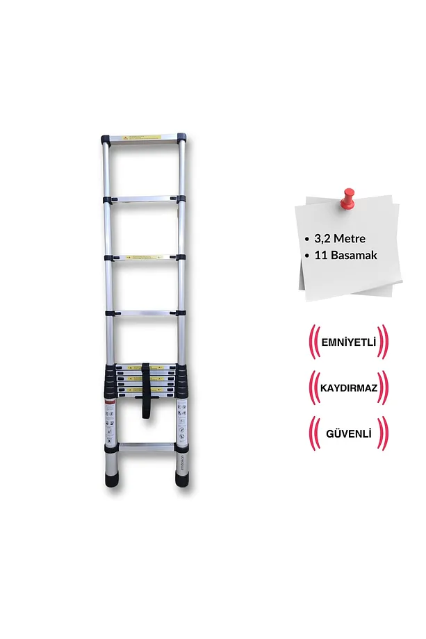 Teleskopik Alüminyum Merdiven 4.1m Sürgülü Uzayan Ev İnşaat Kamp Merdiveni 1 Adet