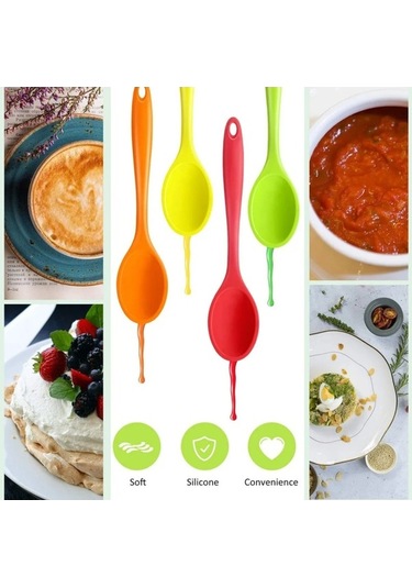 Fortunelane 4'lü Renkli Isıya Dayanıklı Silikon Karıştırma Kaşığı Seti - Mutfak Pişirme Gereci Çok Renkli